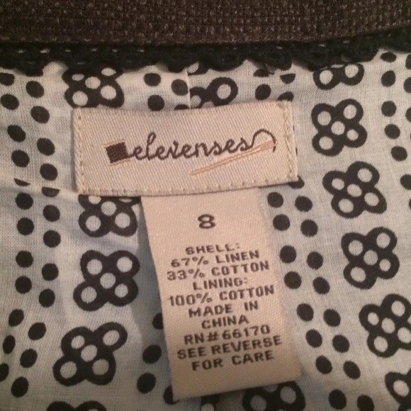 ELEVENSES Brown Linen Blazer Jacket Floral Ivory Anthropologie Workwear Office - Picture 6 of 7